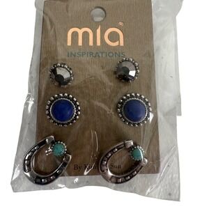 NEW Mia Inspirations Earrings Set Studs Western Turquoise Blue Stone Silver